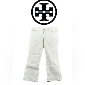 Tory Burch Jeans Womens 28 White Cropped Slim Boot Logo Pockets & Button